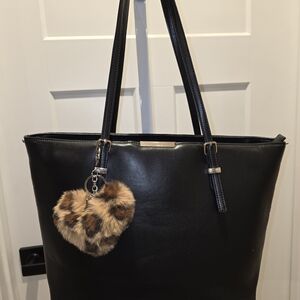 Kelly & Katie Black Tote with Faux Fur Charm